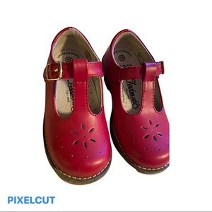 Red leather toddler t strap shoes sz 8.5